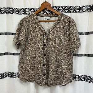 Vintage Y2K NYC Collection Leopard Print Blouse Women's L Button Front 90s Top